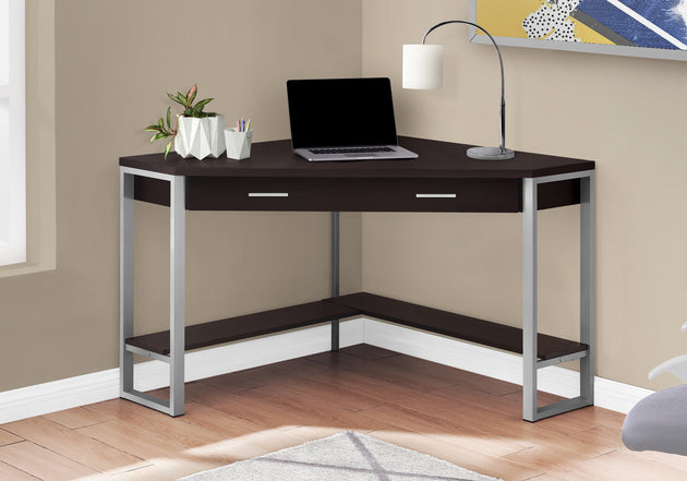 I 7502 Computer Desk - 42"L / Espresso Corner / Silver Metal - Furniture Depot (7881137586424)