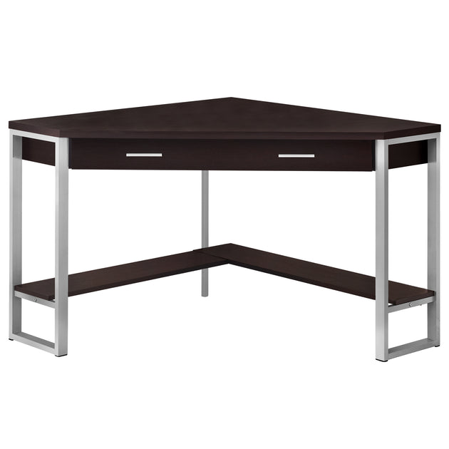 I 7502 Computer Desk - 42"L / Espresso Corner / Silver Metal - Furniture Depot (7881137586424)