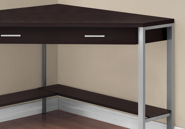 I 7502 Computer Desk - 42"L / Espresso Corner / Silver Metal - Furniture Depot (7881137586424)