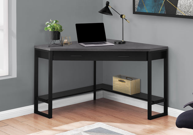 I 7503 Computer Desk - 42"L / Black / Grey Top Corner / Black - Furniture Depot