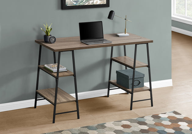 I 7523 Computer Desk - 48"L / Dark Taupe / Black Metal - Furniture Depot