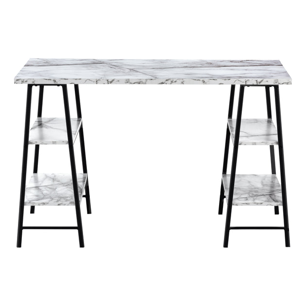 I 7527 Computer Desk - 48"L / White Marble-Look / Black Metal - Furniture Depot
