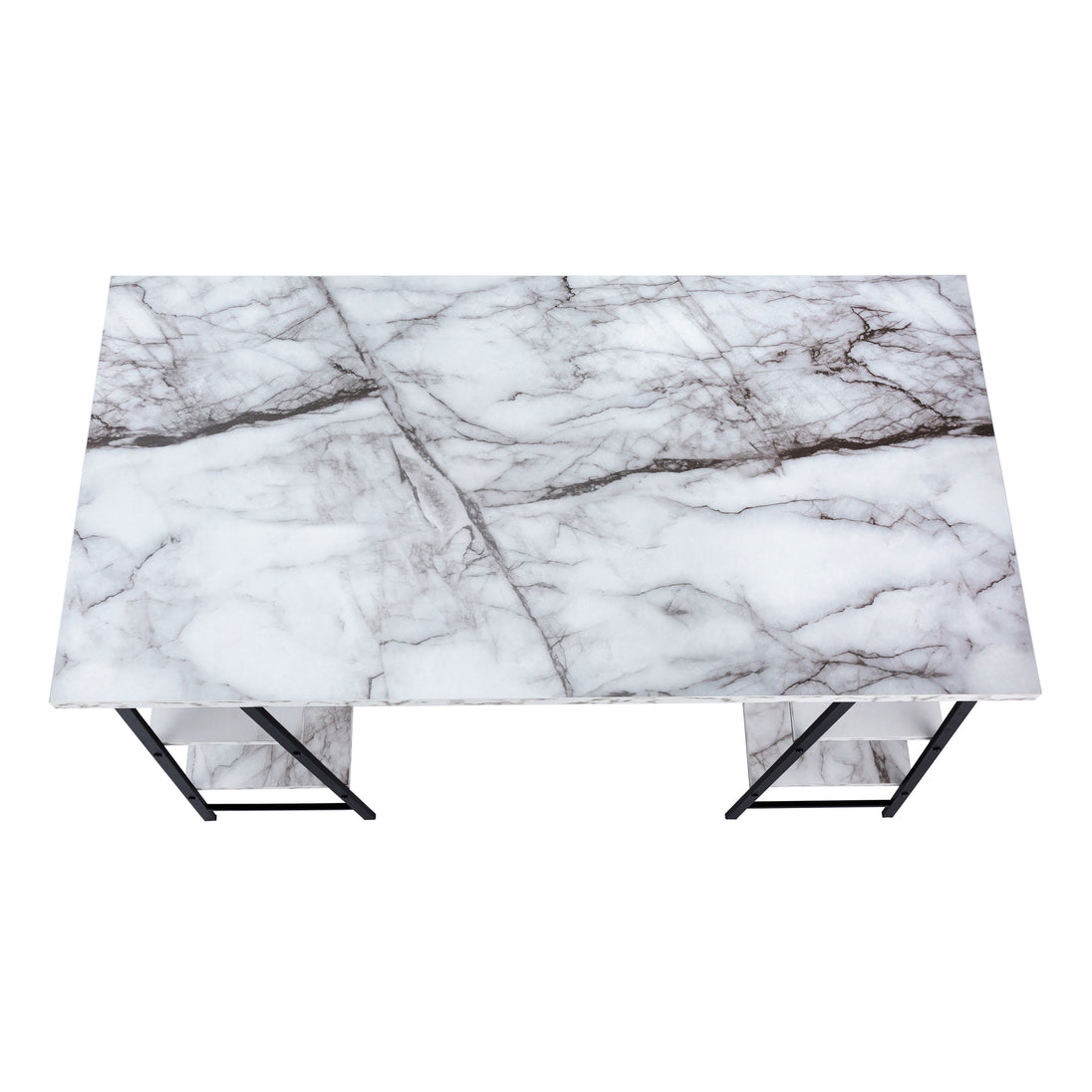 I 7527 Computer Desk - 48"L / White Marble-Look / Black Metal - Furniture Depot