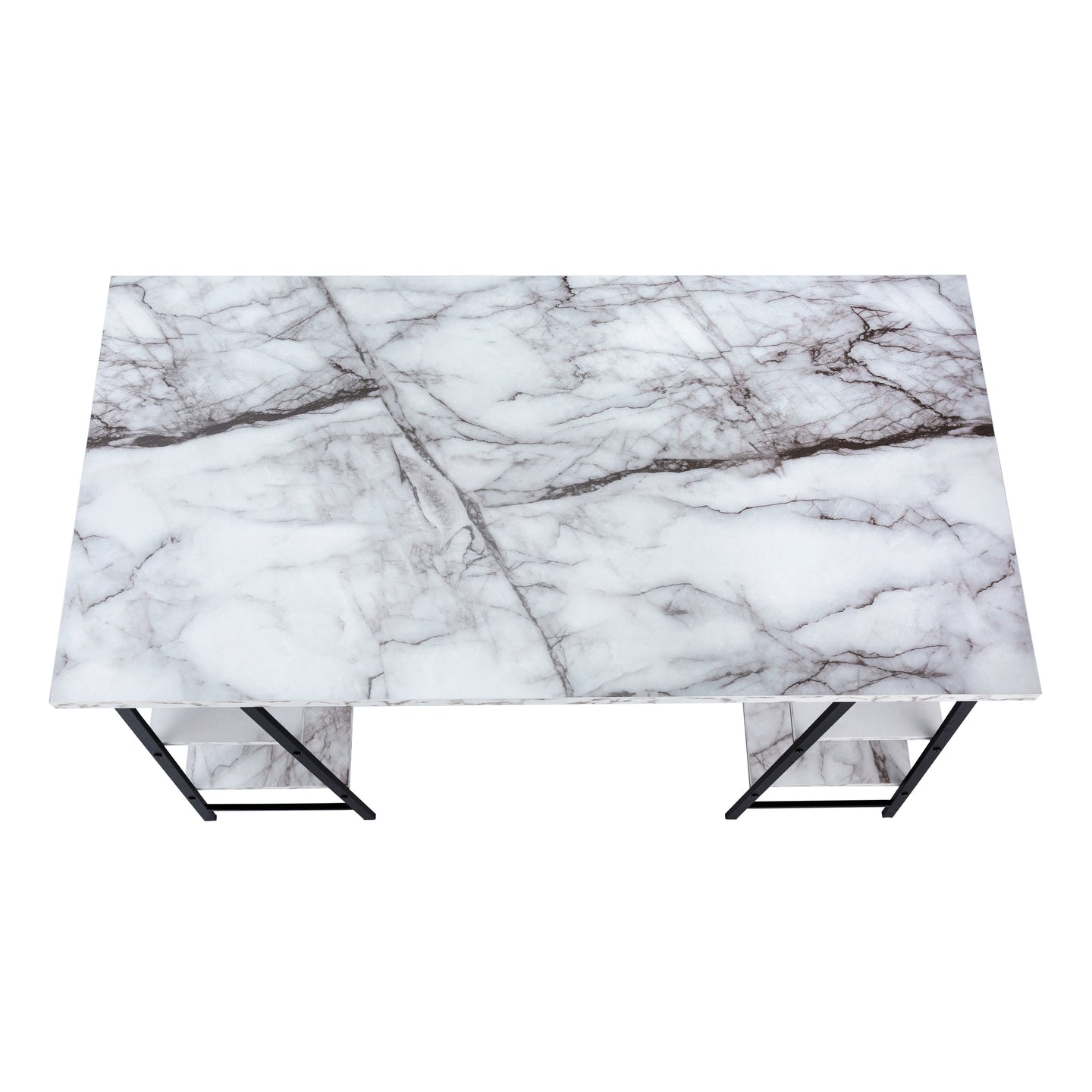 I 7527 Computer Desk - 48"L / White Marble-Look / Black Metal - Furniture Depot