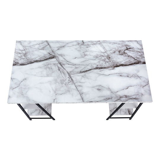 I 7527 Computer Desk - 48"L / White Marble-Look / Black Metal - Furniture Depot