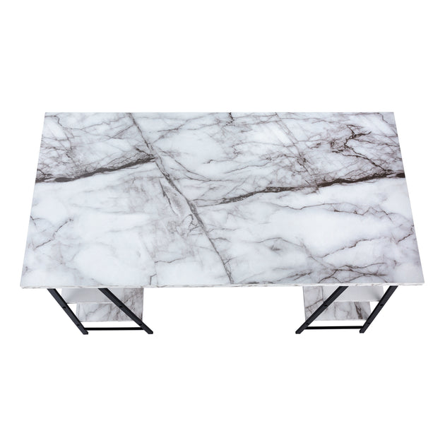 I 7527 Computer Desk - 48"L / White Marble-Look / Black Metal - Furniture Depot
