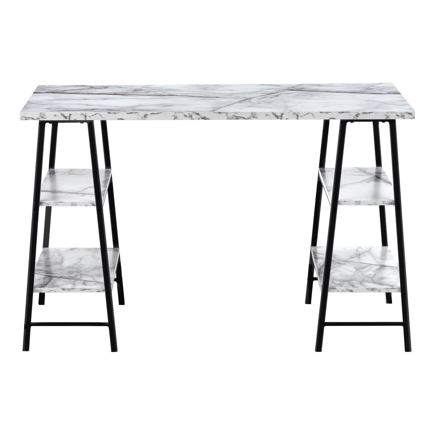 I 7527 Computer Desk - 48"L / White Marble-Look / Black Metal - Furniture Depot