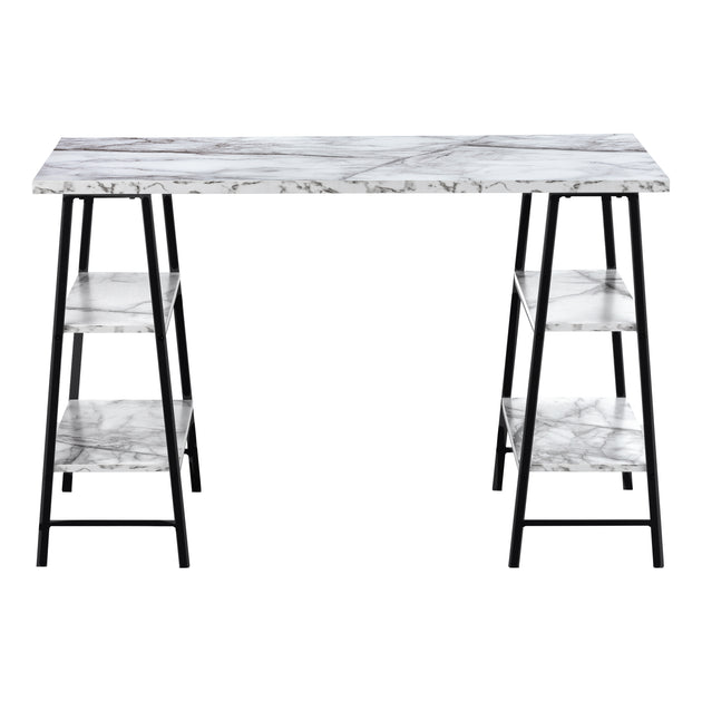 I 7527 Computer Desk - 48"L / White Marble-Look / Black Metal - Furniture Depot