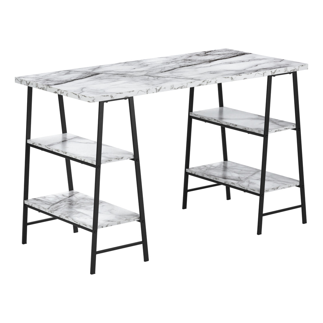 I 7527 Computer Desk - 48"L / White Marble-Look / Black Metal - Furniture Depot