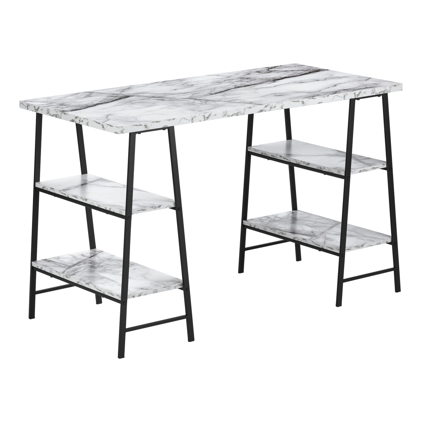 I 7527 Computer Desk - 48"L / White Marble-Look / Black Metal - Furniture Depot