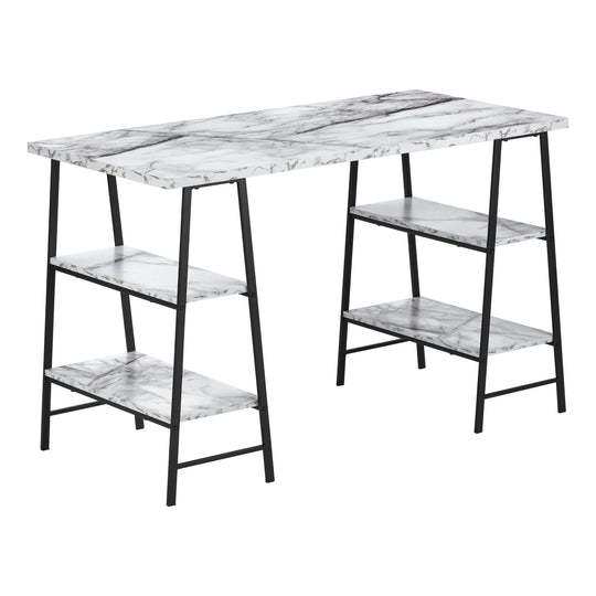 I 7527 Computer Desk - 48"L / White Marble-Look / Black Metal - Furniture Depot