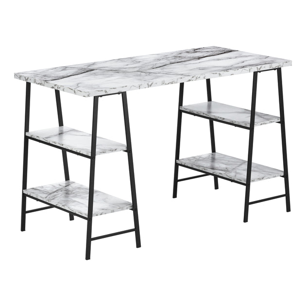 I 7527 Computer Desk - 48"L / White Marble-Look / Black Metal - Furniture Depot