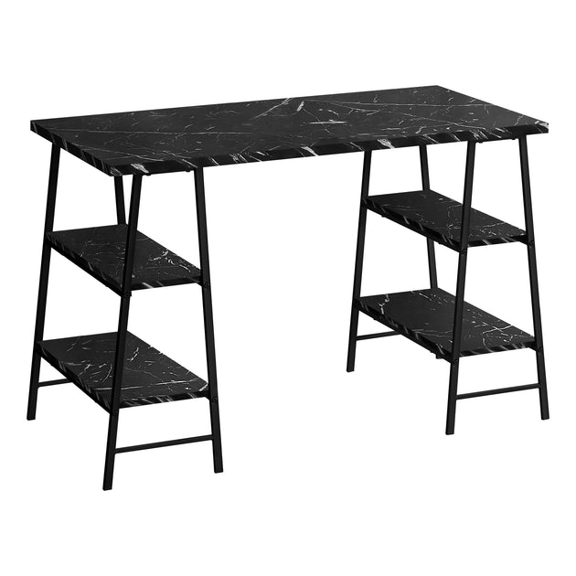I 7528 Computer Desk - 48"L / Black Marble-Look / Black Metal - Furniture Depot (7881138077944)