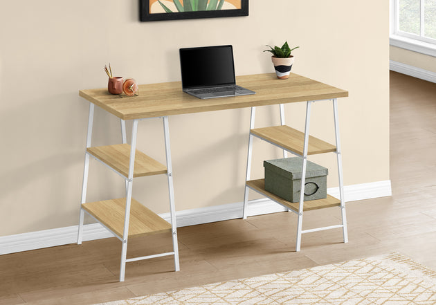 I 7529 Computer Desk - 48"L / Natural / White Metal - Furniture Depot (7881138110712)