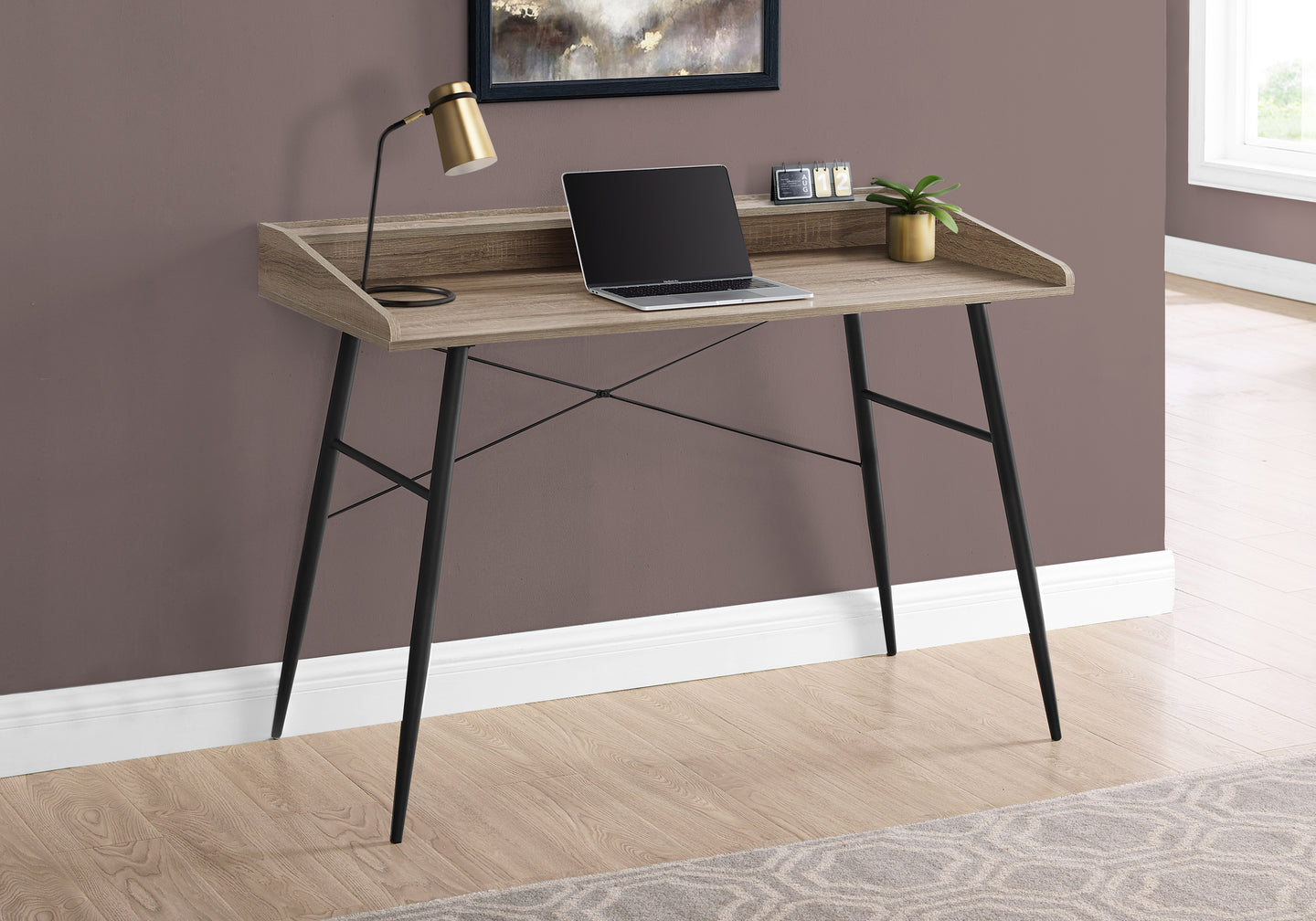 I 7536 Computer Desk - 48"L / Dark Taupe / Black Metal - Furniture Depot (7881138405624)
