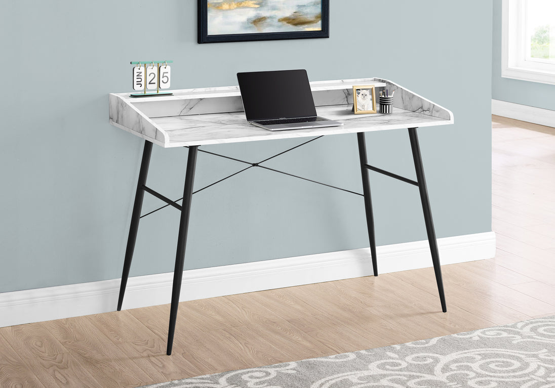 I 7539 Computer Desk - 48"L / White Marble-Look / Black Metal - Furniture Depot