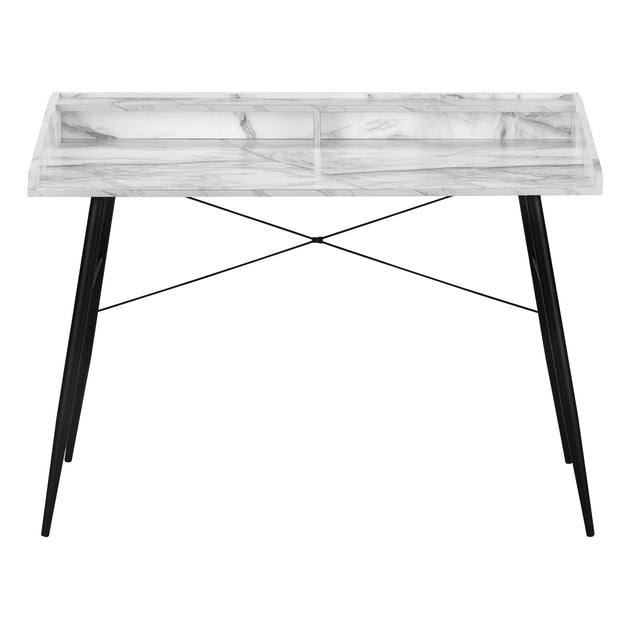 I 7539 Computer Desk - 48"L / White Marble-Look / Black Metal - Furniture Depot