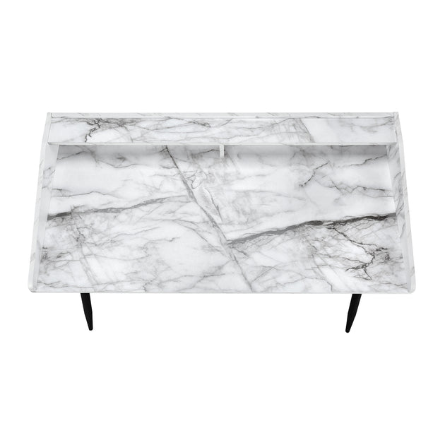 I 7539 Computer Desk - 48"L / White Marble-Look / Black Metal - Furniture Depot