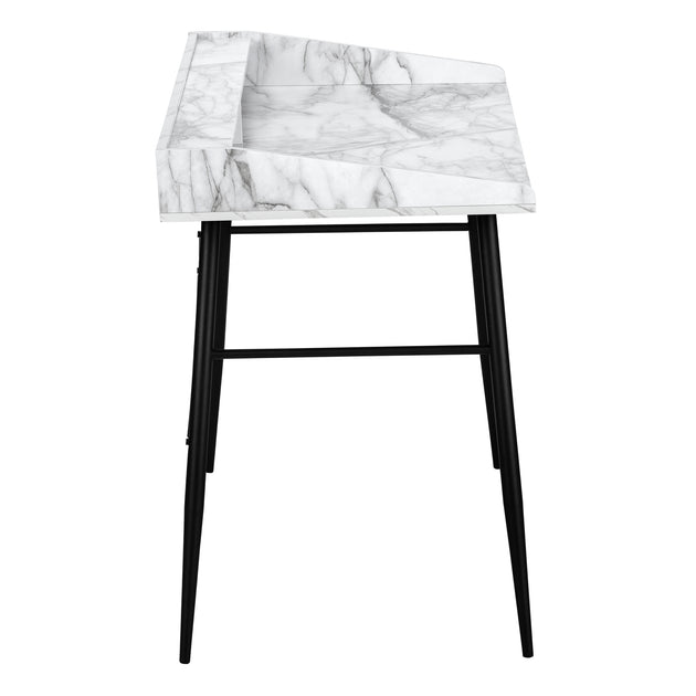I 7539 Computer Desk - 48"L / White Marble-Look / Black Metal - Furniture Depot