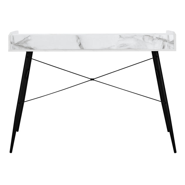 I 7539 Computer Desk - 48"L / White Marble-Look / Black Metal - Furniture Depot