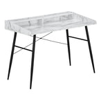 I 7539 Computer Desk - 48"L / White Marble-Look / Black Metal - Furniture Depot