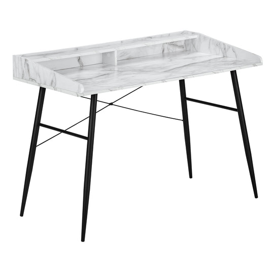 I 7539 Computer Desk - 48"L / White Marble-Look / Black Metal - Furniture Depot