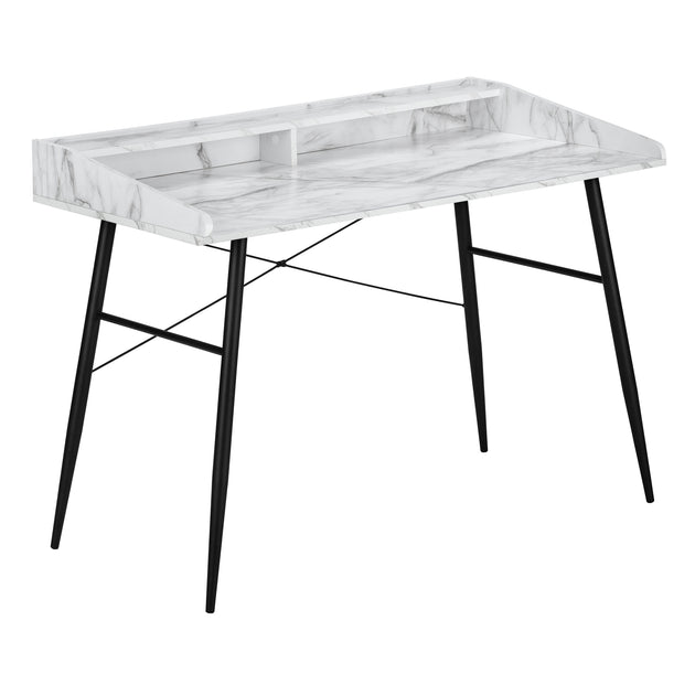 I 7539 Computer Desk - 48"L / White Marble-Look / Black Metal - Furniture Depot