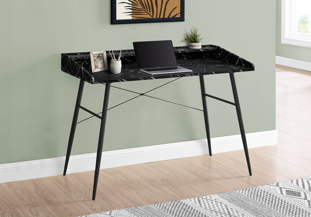 I 7542 Computer Desk - 48"L / Black Marble-Look / Black Metal - Furniture Depot