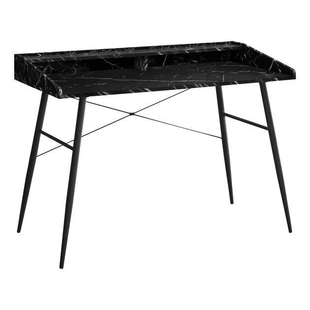 I 7542 Computer Desk - 48"L / Black Marble-Look / Black Metal - Furniture Depot