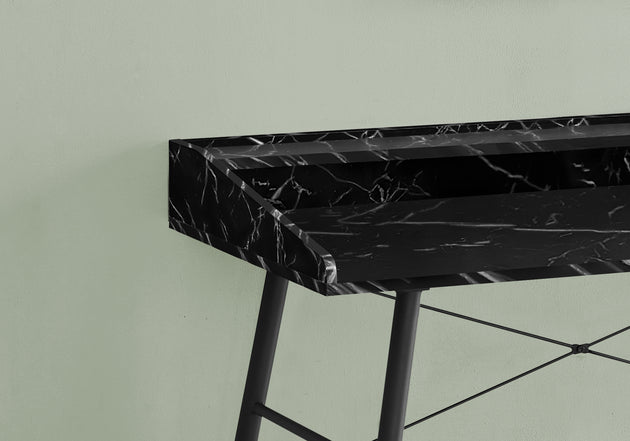 I 7542 Computer Desk - 48"L / Black Marble-Look / Black Metal - Furniture Depot
