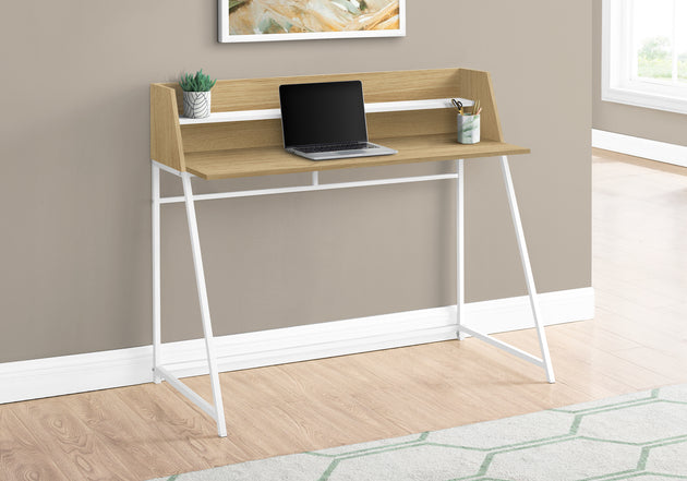 I 7543 Computer Desk - 48"L / Natural / White Metal - Furniture Depot