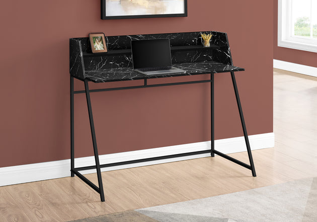 I 7544 Computer Desk - 48"L / Black Marble-Look / Black Metal - Furniture Depot