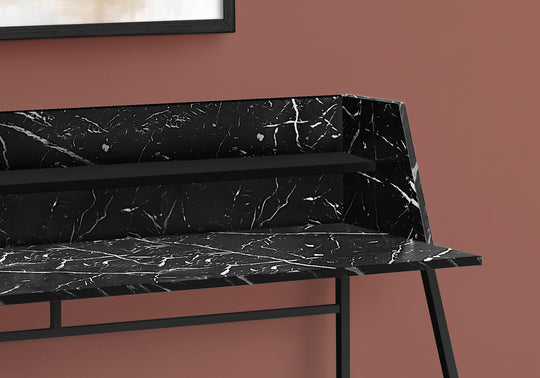I 7544 Computer Desk - 48"L / Black Marble-Look / Black Metal - Furniture Depot