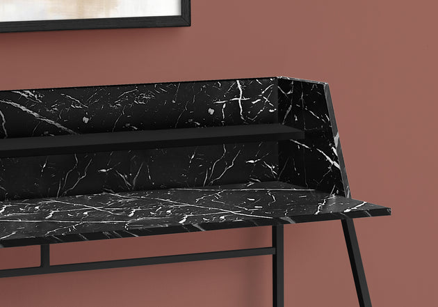 I 7544 Computer Desk - 48"L / Black Marble-Look / Black Metal - Furniture Depot