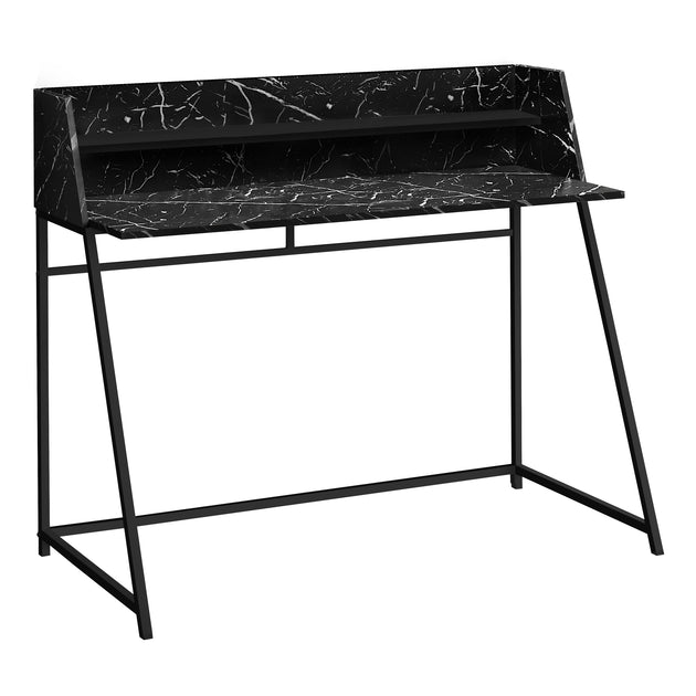 I 7544 Computer Desk - 48"L / Black Marble-Look / Black Metal - Furniture Depot