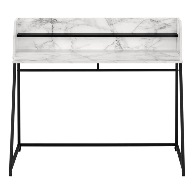 I 7549 Computer Desk - 48"L / White Marble-Look / Black Metal - Furniture Depot