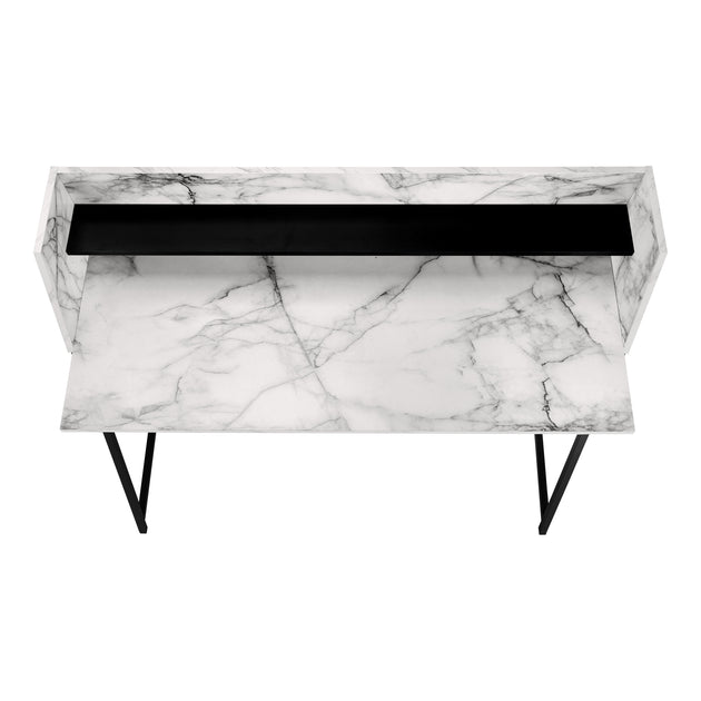 I 7549 Computer Desk - 48"L / White Marble-Look / Black Metal - Furniture Depot