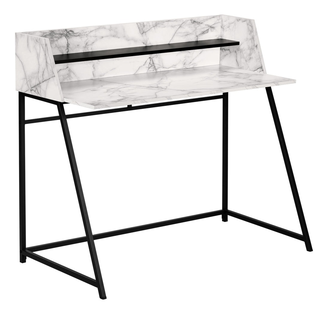 I 7549 Computer Desk - 48"L / White Marble-Look / Black Metal - Furniture Depot