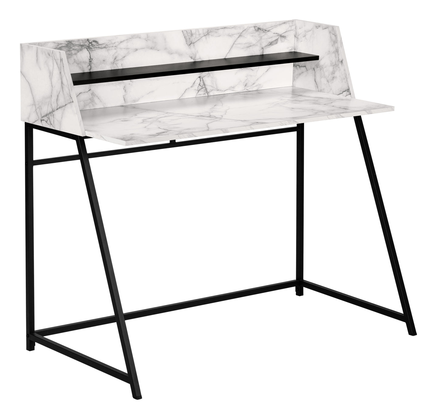 I 7549 Computer Desk - 48"L / White Marble-Look / Black Metal - Furniture Depot