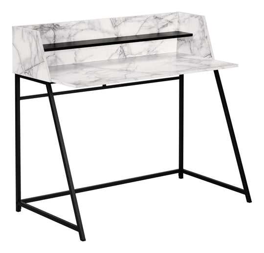 I 7549 Computer Desk - 48"L / White Marble-Look / Black Metal - Furniture Depot