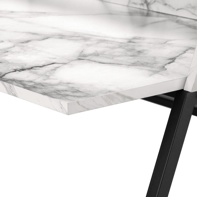 I 7549 Computer Desk - 48"L / White Marble-Look / Black Metal - Furniture Depot