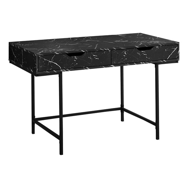 I 7552 Computer Desk - 48"L / Black Marble-Look / Black Metal - Furniture Depot