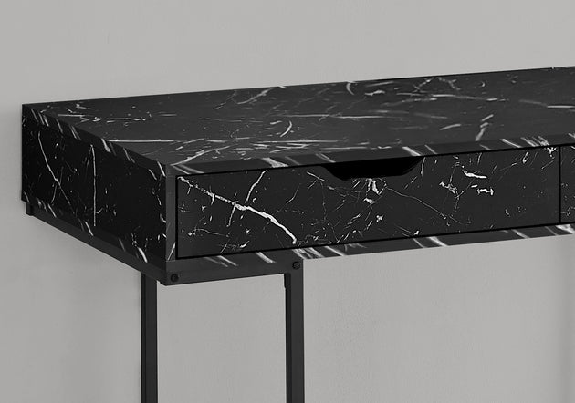 I 7552 Computer Desk - 48"L / Black Marble-Look / Black Metal - Furniture Depot