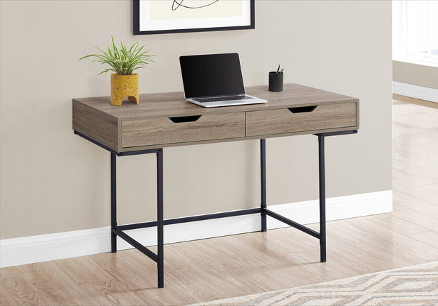I 7555 Computer Desk - 48"L / Dark Taupe / Black Metal - Furniture Depot (7881391603960)