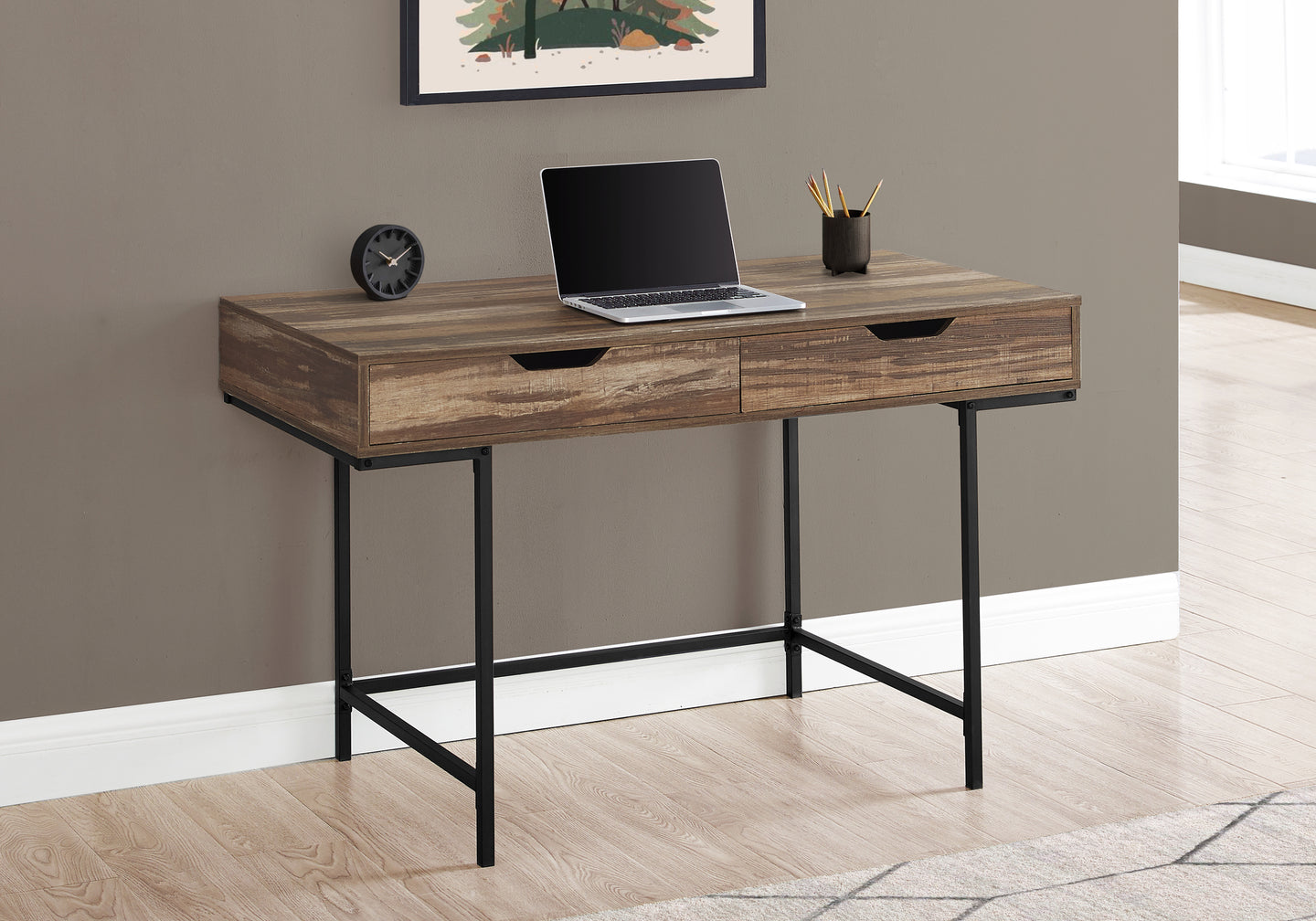 I 7557 Computer Desk - 48"L / Brown Reclaimed Wood / Black Metal - Furniture Depot