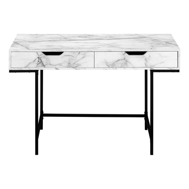 I 7558 Computer Desk - 48"L / White Marble-Look / Black Metal - Furniture Depot (7881391800568)