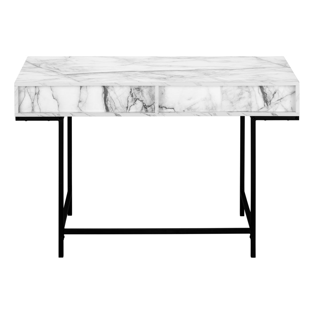 I 7558 Computer Desk - 48"L / White Marble-Look / Black Metal - Furniture Depot (7881391800568)