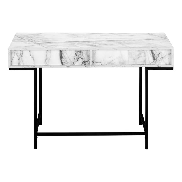 I 7558 Computer Desk - 48"L / White Marble-Look / Black Metal - Furniture Depot (7881391800568)