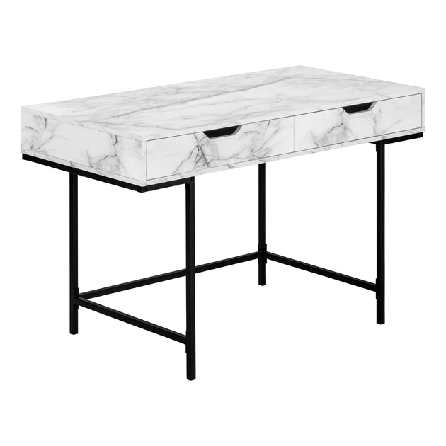 I 7558 Computer Desk - 48"L / White Marble-Look / Black Metal - Furniture Depot (7881391800568)