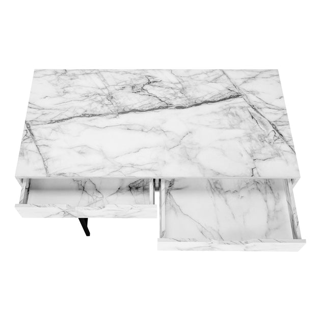 I 7558 Computer Desk - 48"L / White Marble-Look / Black Metal - Furniture Depot (7881391800568)